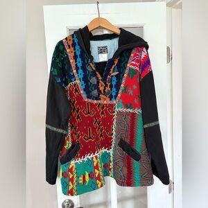 Vintage JouJou JOU JOU Hoodie Jacket Sweatshirt S M L Tribal Stitchwork
